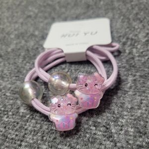 Hello Kitty Cupcake Hair Ties Set of 2 Sanrio Characters NWT Pink Purple Sparkle